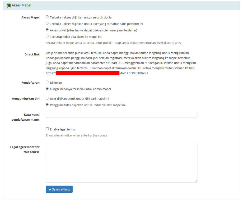 Akses mapel settings
