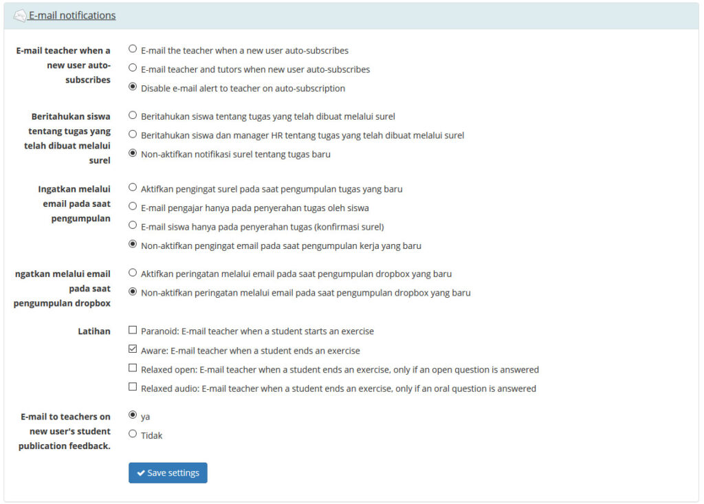 Email notification settings