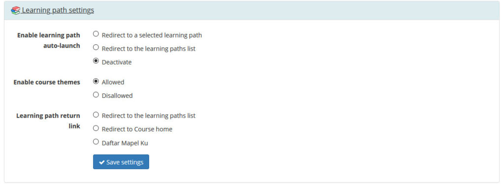 Learning path settings