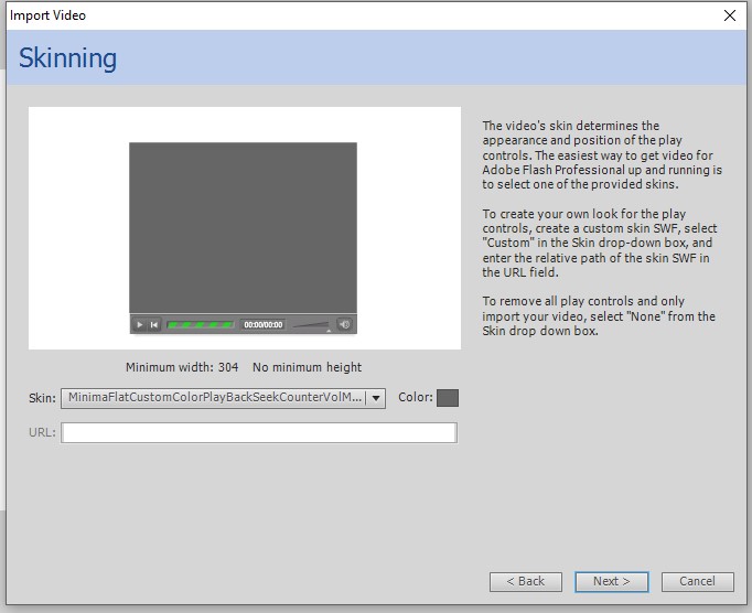 Import video skinning Adobe Flash CS6