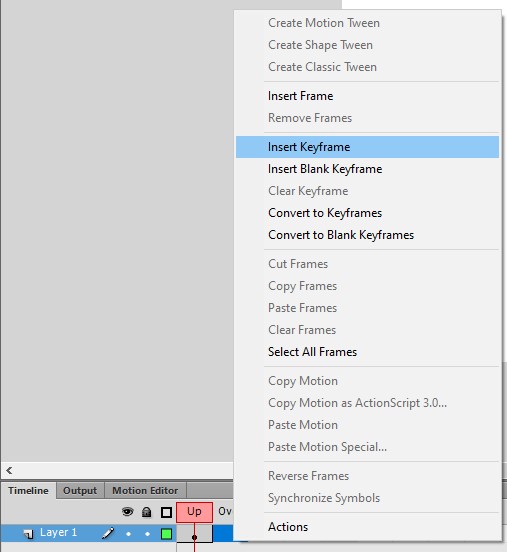 Insert keyframe di Adobe Flash CS6