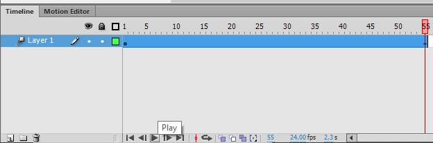 Klik play di Timeline pada Adobe Flash CS6