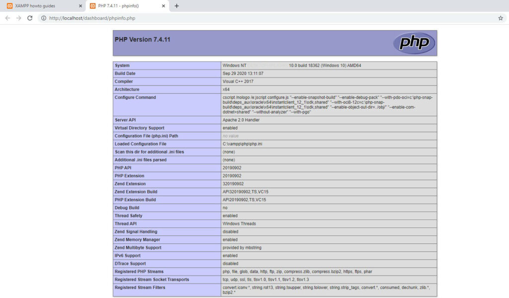 xampp phpinfo