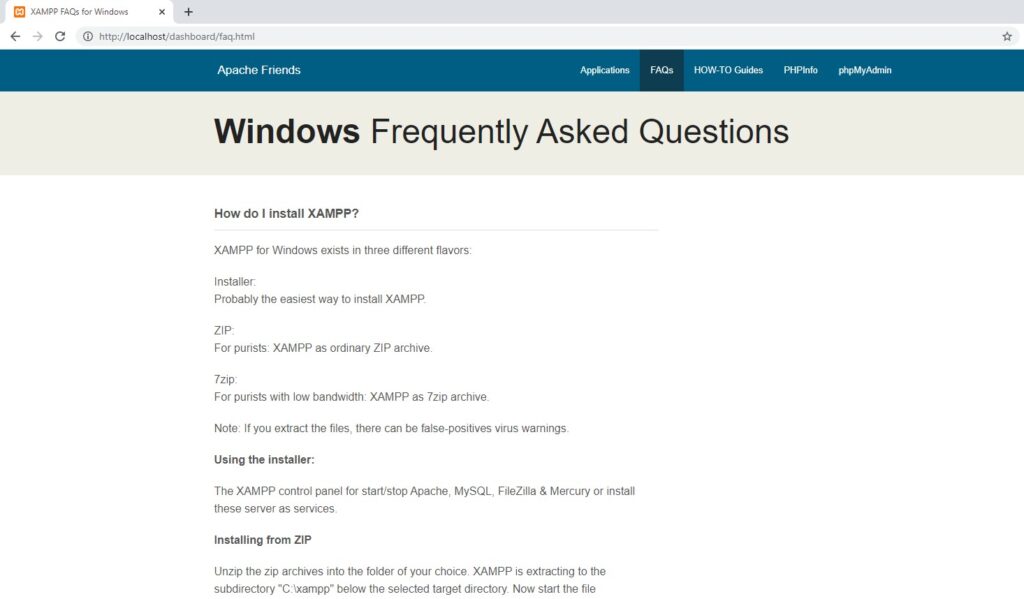 xampp windows faq